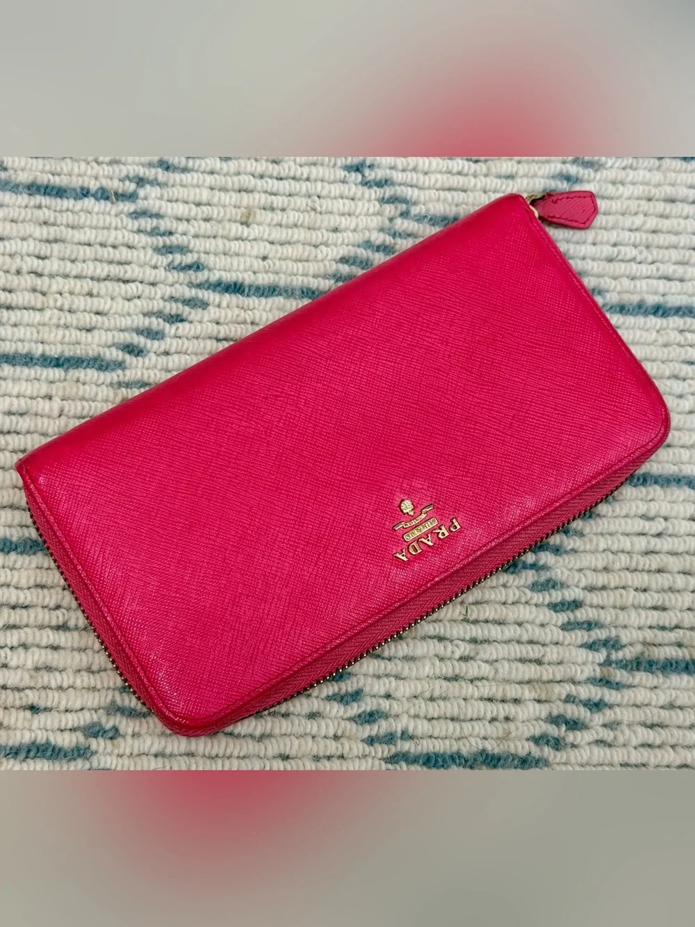PRADA Y2K Barbiecore Hot Pink Saffiano Leather Zip Wallet/Clutch - Fits IPhone